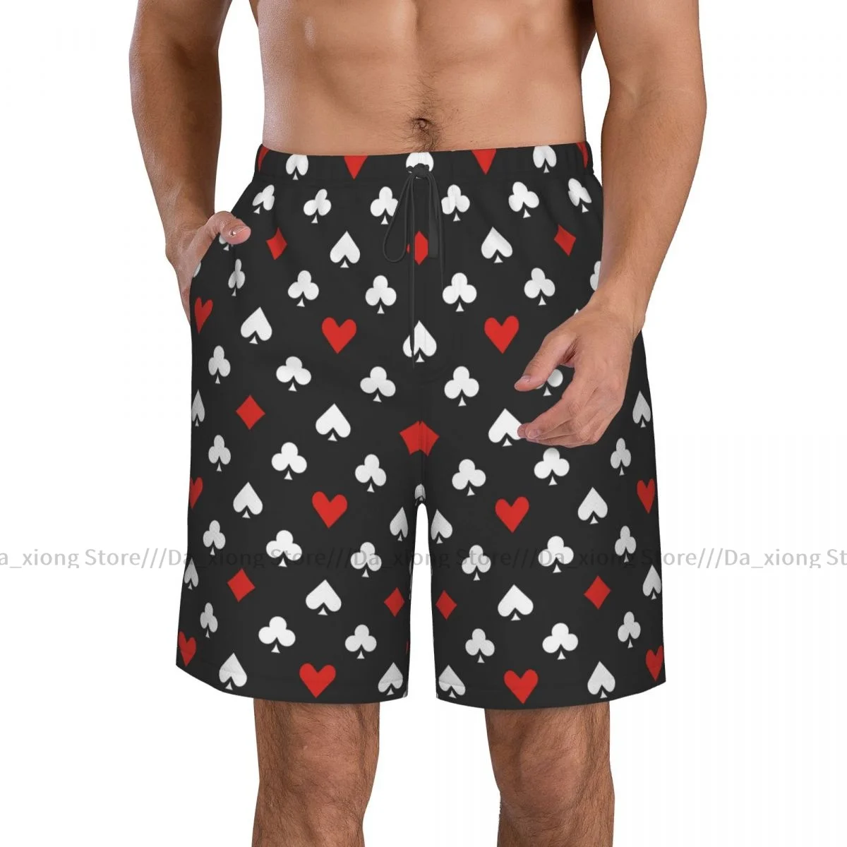 Men's Beach Short Swim Shorts Card Suits Poker Surfing Sport Board Shorts Swimwear