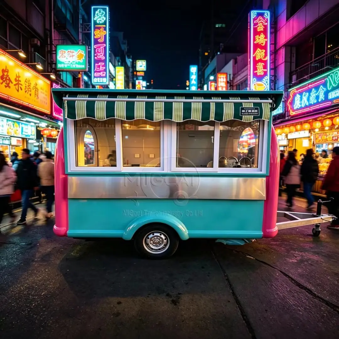 

Cute Curved Food Trailer Mobile Food Truck with Side Door for Outdoor Events Kitchen Catering Van for Sale