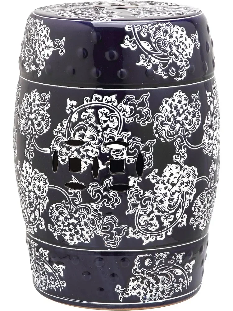 

Decorative Garden Stools Midnight Flower Ceramic Decorative Garden Stool, Navy and White 23"D X 17"W X 17"H