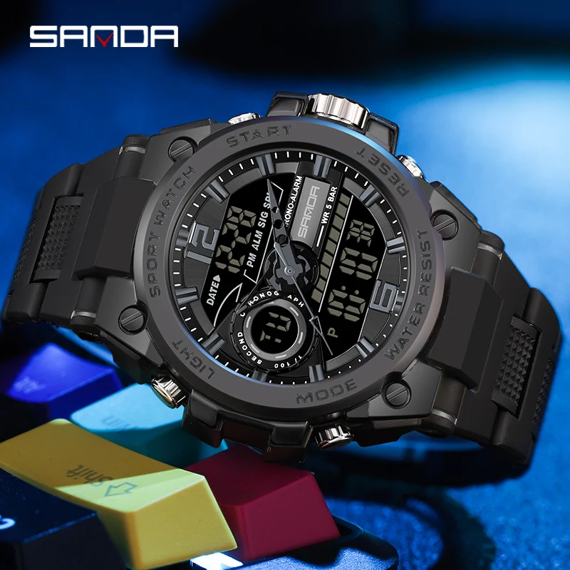 Fashion Sanda Top Brand Waterproof Luxury Clock Alarm Clock For Male Led Digital Men\'s Wristwatch Military Army Sports Watches