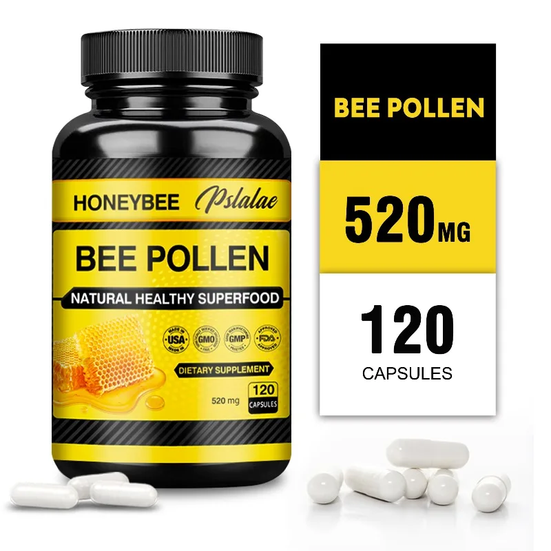 Bee Pollen Capsules - Improves Absorption, Supports Joint, Bone and Overall Health, Skin Elasticity, Boost Immunity and Vitality