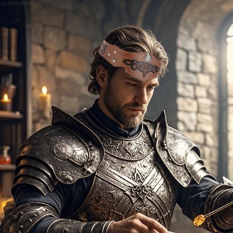 القرون الوسطى الفايكنج تنقش غطاء الرأس تاج بولي Leather الجلود القبعات عصر النهضة القراصنة دور اللعب الدعائم هالوين تأثيري اكسسوارات