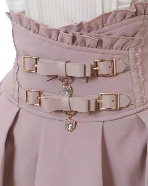 Jirai Kei กระโปรง Mine Series Kawaii Double Layer เข็มขัดหัวใจญี่ปุ่น Mass-Produced สีชมพู Y2k Sweet My Love สาว lolita