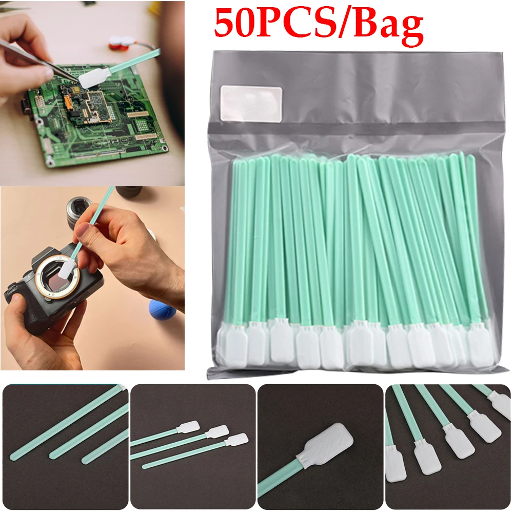 50Pcs/1Bag Industry Cotton Swab Polyester Sponge Anti-static Dust Off for Fiber Laser Focus Lens Protective Cleaning Tools