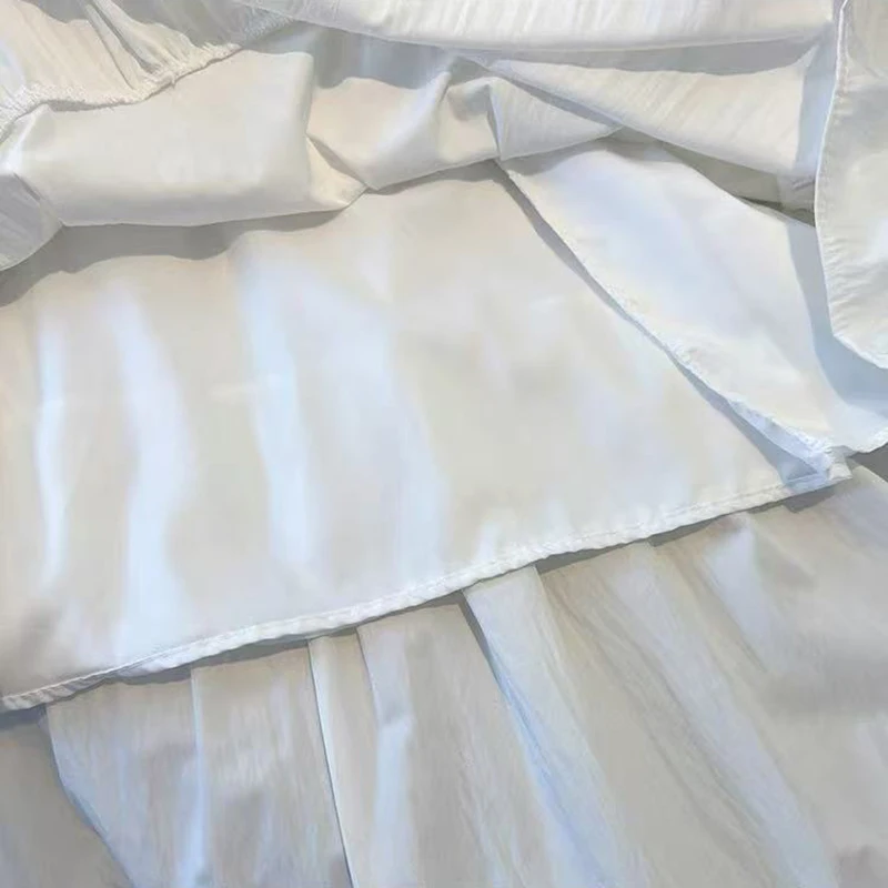 Renda retalhos branco midi saias para mulheres y2k solto elástico de cintura alta feminino babados uma linha saias coreano elegante saia mujer