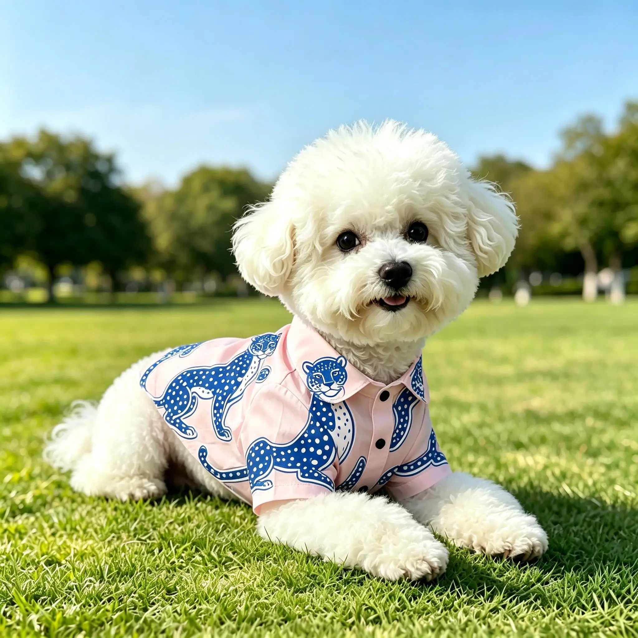 Pet Dog Shirt Pink Blue White Leopard Print Lightweight Button Up for Small Medium Dogs Cute Animal Theme Daily Wear