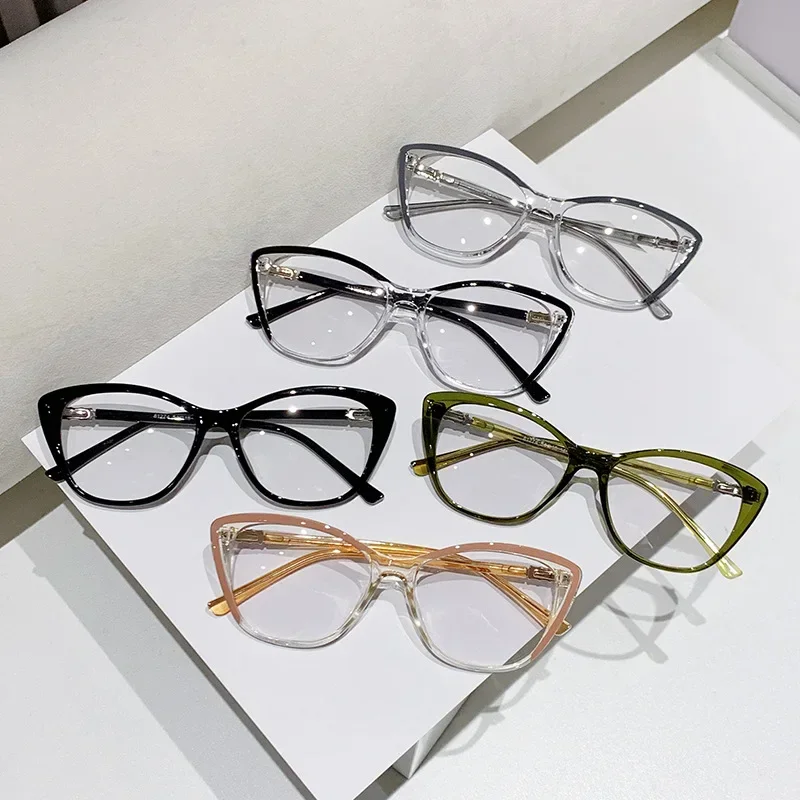 Blue Light Blocking Short-sight Glasses Unisex Women Men's Cat Eye Frame Photochromic Minus Diopter Prescription Myopia Eyewear