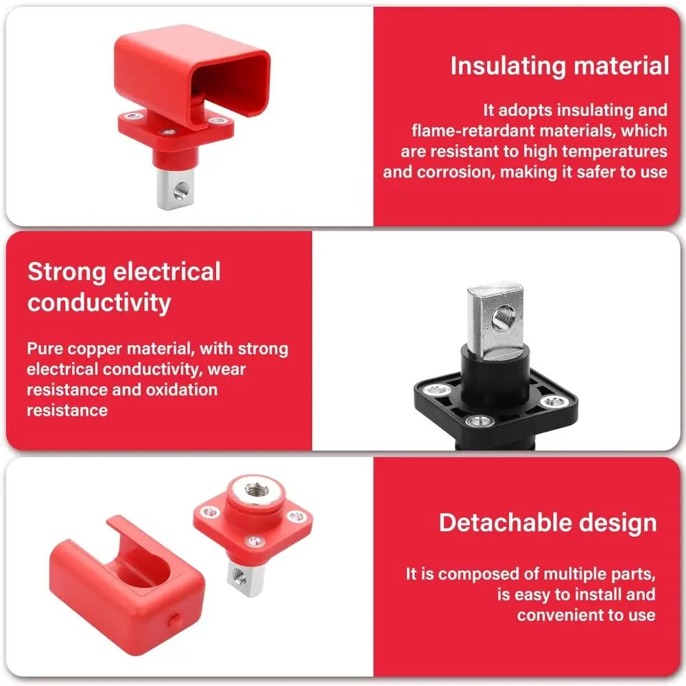 All Copper Lithium Battery Terminal High Current 100A/120A/150A/200A Battery Connector Black Red Battery Storage Terminal Post