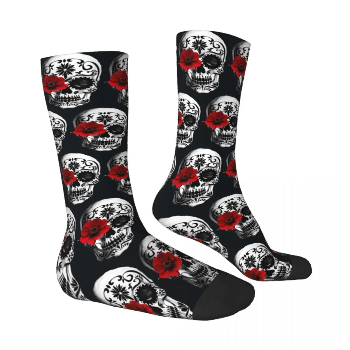 Funny Crazy Sock for Men Sugar Skull Day Of The Dead Hip Hop Harajuku Seamless Pattern Printed Boys Crew Sock Novelty Gift