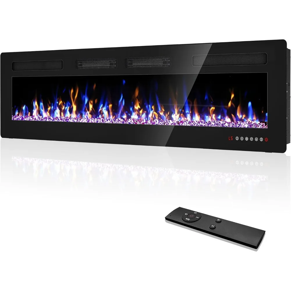 72” Recessed and Wall Mounted Fire Places Electric Fireplace with Remote Control, Toucn Screen