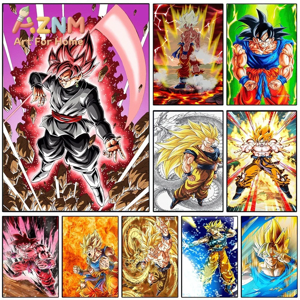 Dragon Ball Anime Canvas Wall Art No Frame Super Saiyan Goku Black Rose Manga Print Painting Home Living Room Bedroom Decor Po
