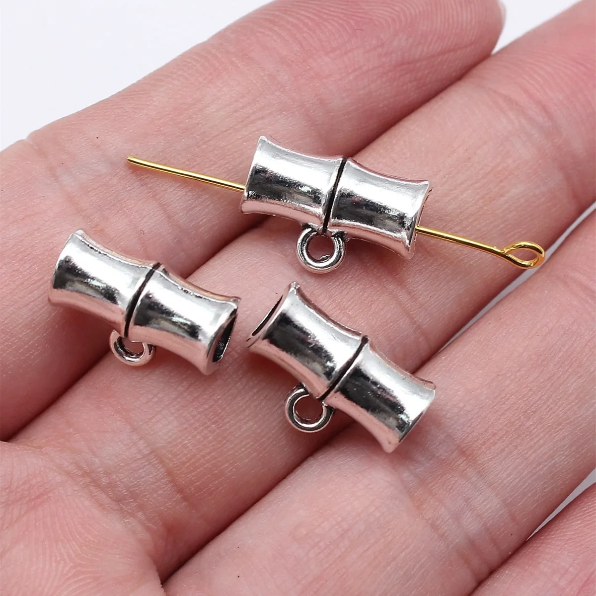 WYSIWYG 10pcs 15x10x7mm Antique Silver Color Bamboo Bails Beads Connector For DIY Jewelry Making Handmade Jewelry Findings