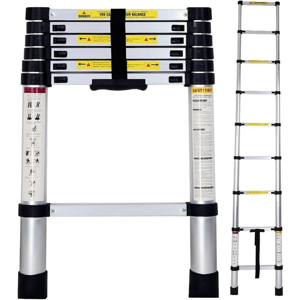 Escalera Telescópica de Aluminio 2 Metros Extensible Plegable Compacta Antideslizante para Hogar y Reformas