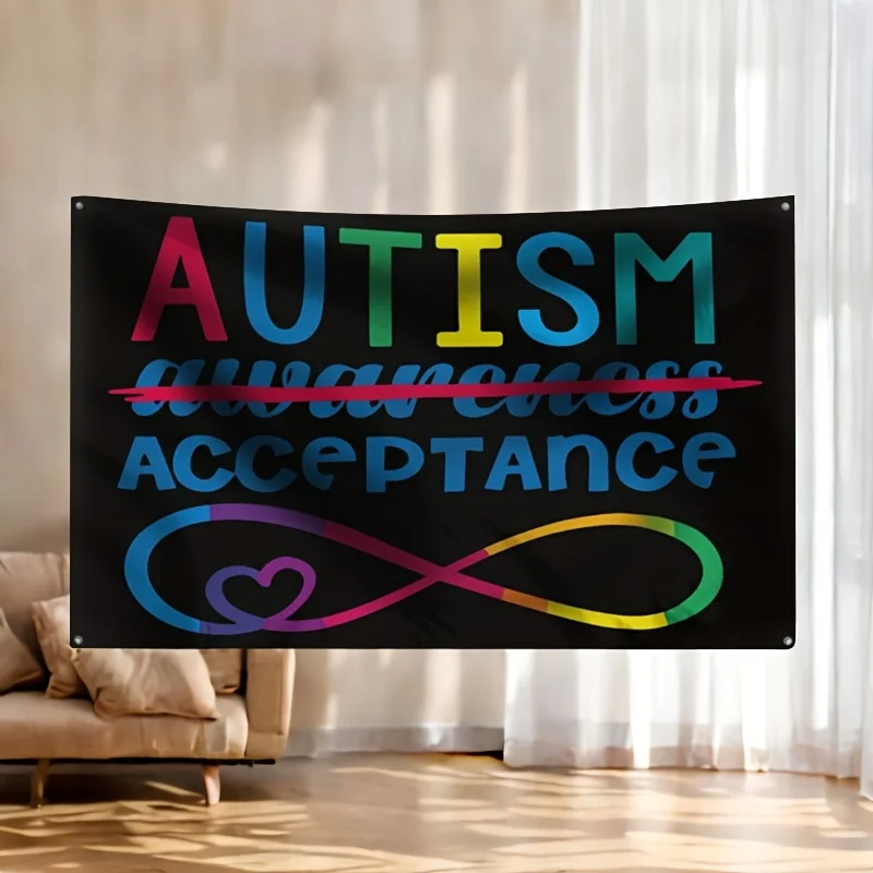 Autism Awareness Acceptance Flag Banner Wall Decor Rainbow Infinity Symbol Support Sign Gift For Autism Day With 4 rings
