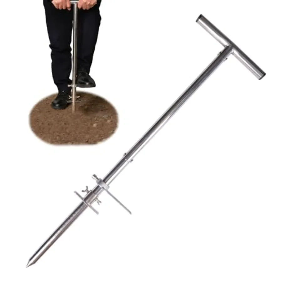 

Dibble Bar Planting Tool with Feet Pedal T-Handle Stainless Steel Bulb Planter Tool Long Dibbler Gardening Tool Digging Bar Poi