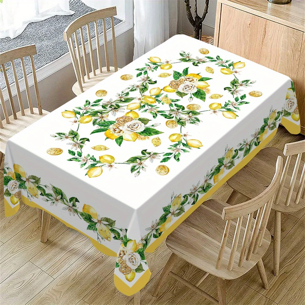 Summer Lemon Floral Print Tablecloth for Table Decor Yellow Lemon Green Leaves Kitchen Dining Table Cloth Holiday Party Decor