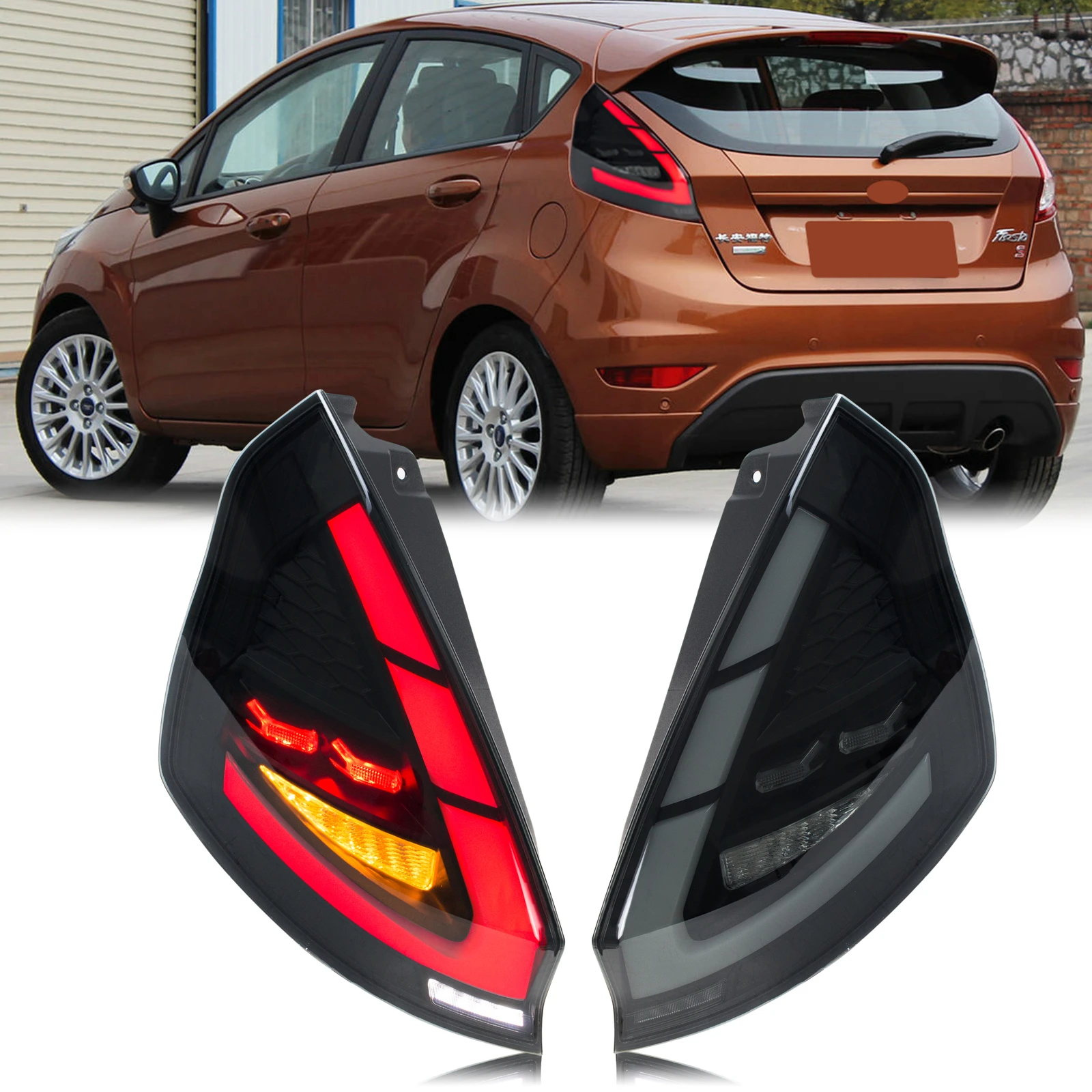 

LED Tail Lights for Ford Fiesta 2008-2017 MK7 MK7.5 Dynamic Animation Sequential Turn Signal Black Rear Lamps Assembly