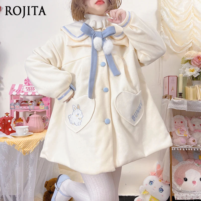 

Lolita Quilted Jacket Cute Girl Sweet Doll Collar Bow and Pom-Pom Wool Coat 2025 Autumn Winter Lolita Clothing