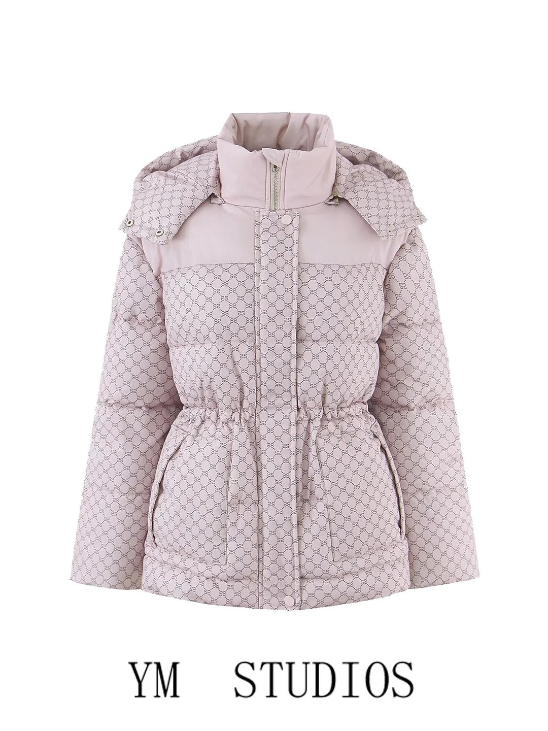 

Women's Thiened Cotton Jaet Printed Hooded Dstring Warm Winter Coat Fem Naked Pink Commute Sle Regular Sve