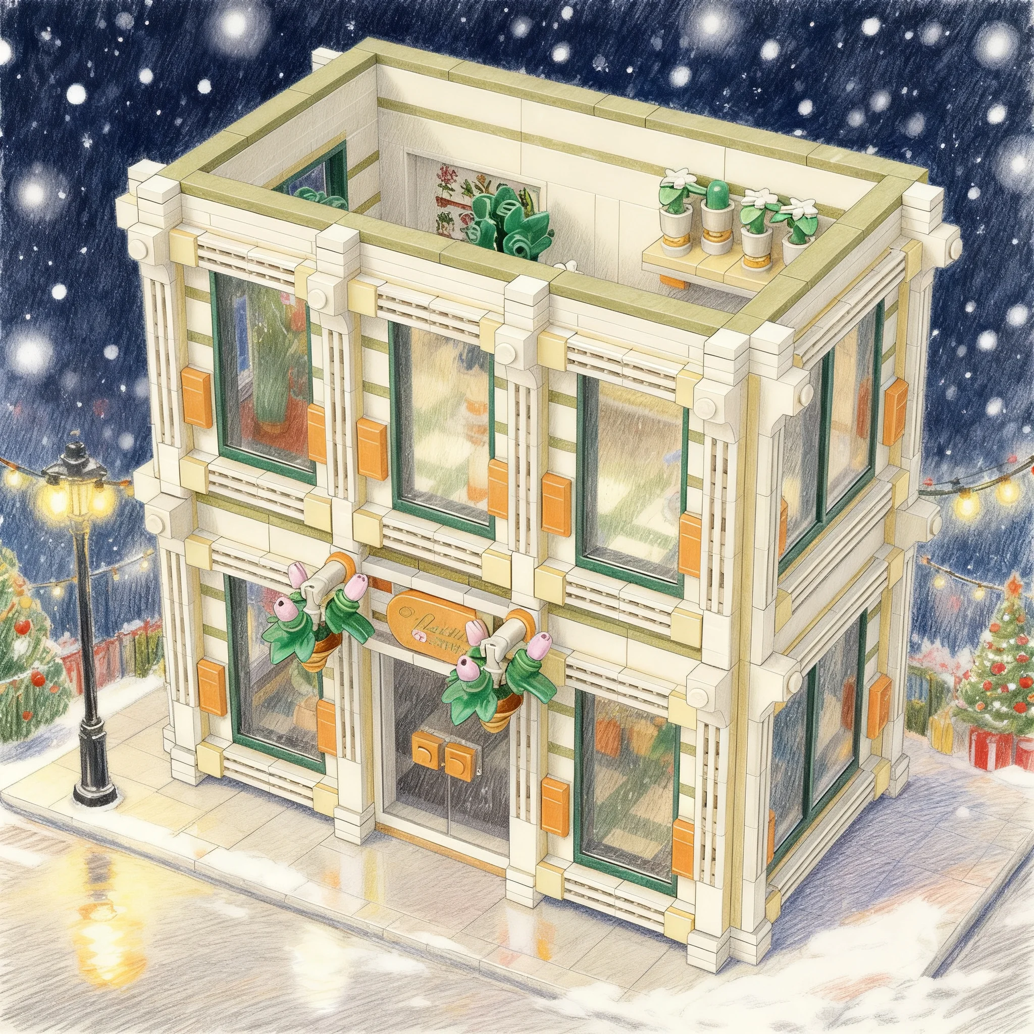 1329pcs MOC Empire Brick - Module C - Flower Shop Modular Buildings Model Building Blocks Toy Construction Christmas Gift DIY