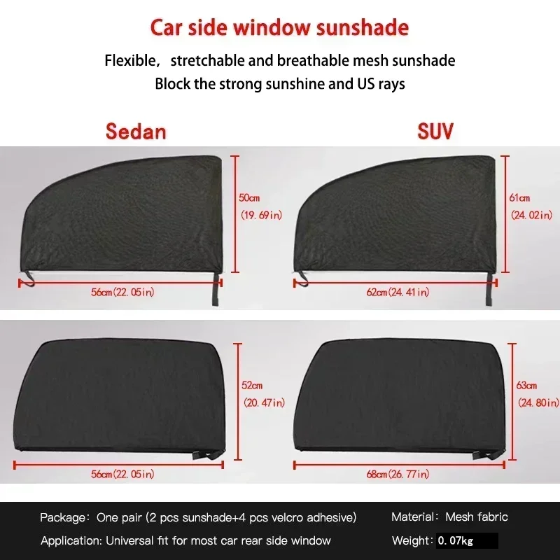 2Pcs Car Rear Side Window Sunshade UV Protect Shield Mesh Prevent Mosquito Sunshine Privacy Protection Foldable Curtain