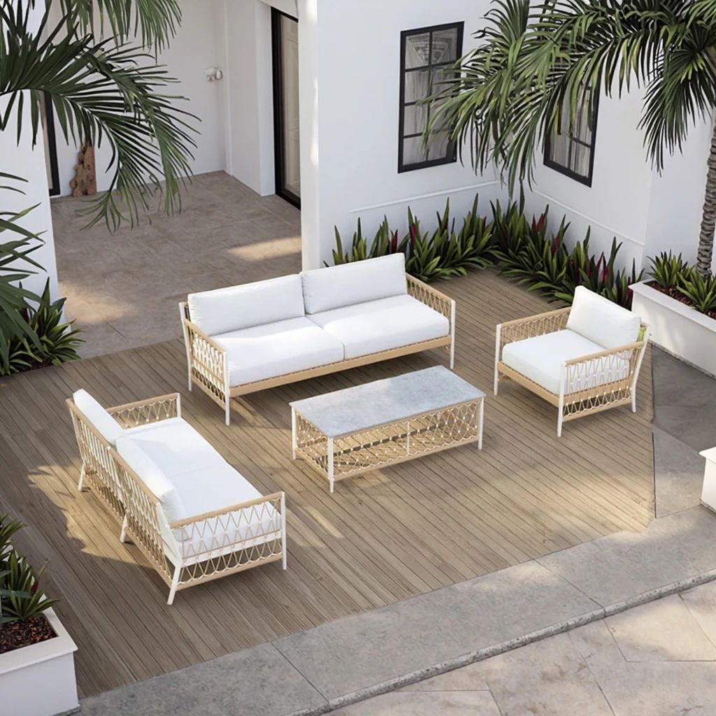 

All Weather Modern High Quality Patio Rattan Rope Waterproof Aluminum Balcony Garden Sectional Sofa Set