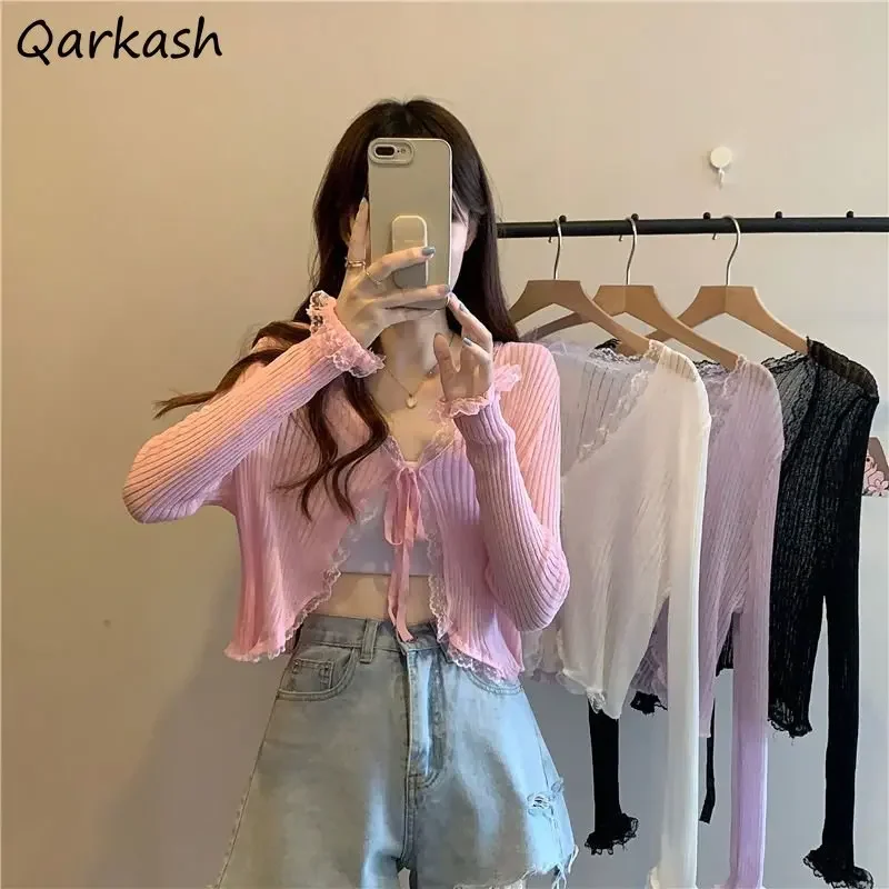 4 Colors Cardigans Women Lace Sexy Solid Casual Summer Sun-proof Thin Breathable Cropped Korean Style Female All-match Ulzzang