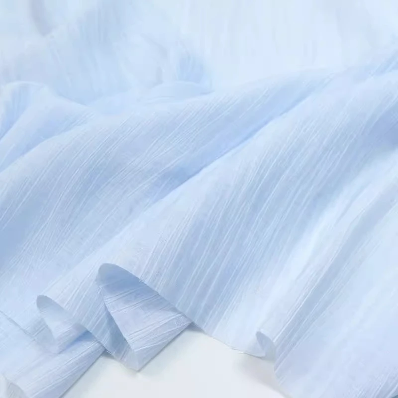 

1meter Premium Cooling Light Blue White Tie Dye Striped Chiffon Fabric for Summer Dress Hanfu Curtain Fashion Sewing Material