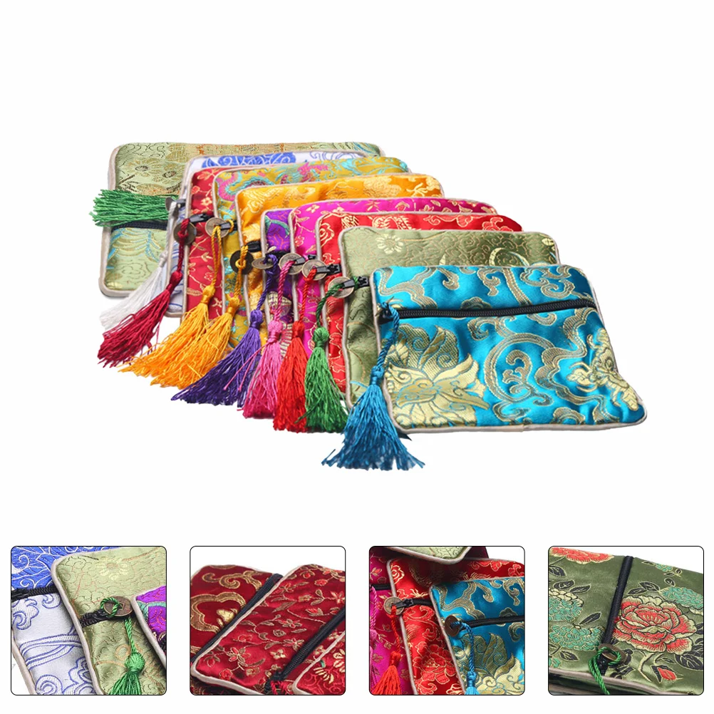 10 Pcs Zipper Jewelry Bag Gift Bags Chinese Style Pouch Wallet Wen Wan Jade Bracelet Storage Buddha Beads Brocade Miss