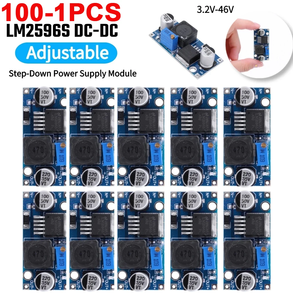 100-1pcs LM2596S DC-DC Step-Down Power Supply Module 3A Adjustable Step-Down Module LM2596 Voltage Regulator 3.2V-46V