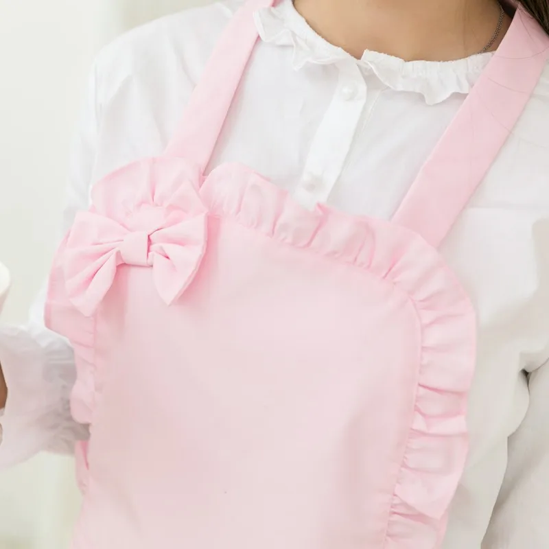 Pink Heart Princess Bib Apron Pinafore Maid Edgefold Waterproof For Home Kitchen Cooking Cafe Waiter Shop Hairdresser