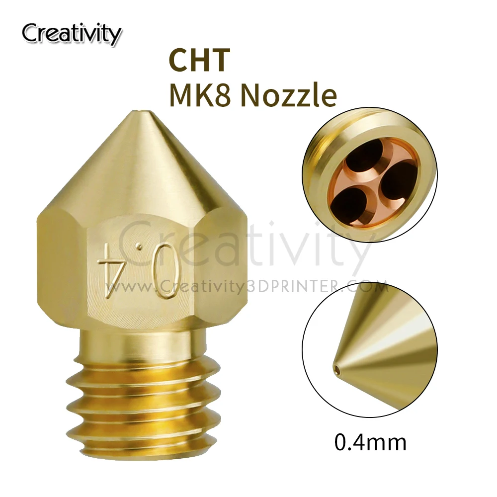 

MK8 CHT Nozzle 0.4mm 0.6mm 0.8mm E3DV6 Brass Copper Nozzles M6 High Flow Extruder Print Head For 1.75mm 3D Printer Parts