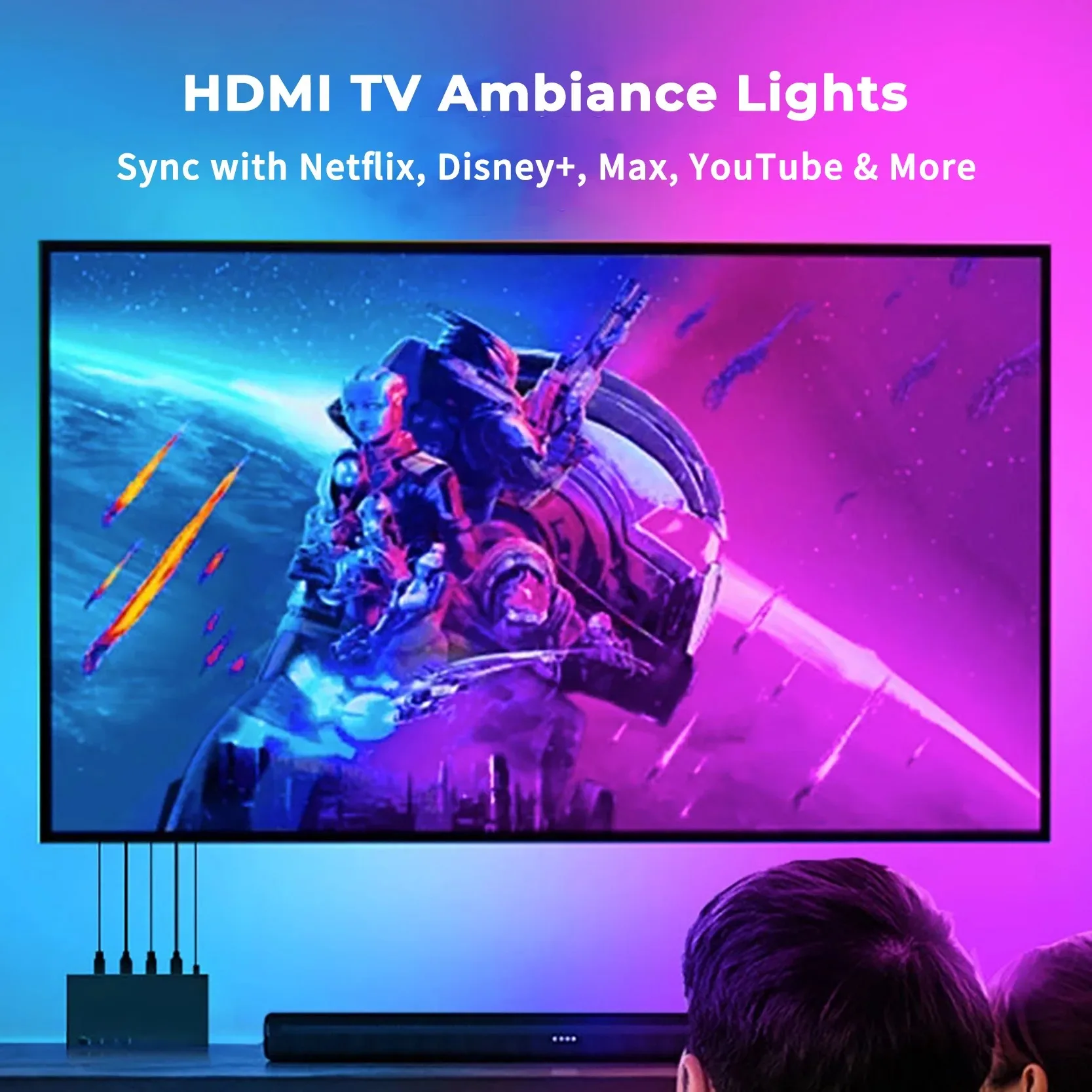 Kit de Bande LED Intelligente 2026 pour Rétroéclairage TV Ambiant 4K, Boîtier de Synchronisation HDMI, pour Téléviseurs 40-120 Pouces, Mode Jeu PS5, XBOX