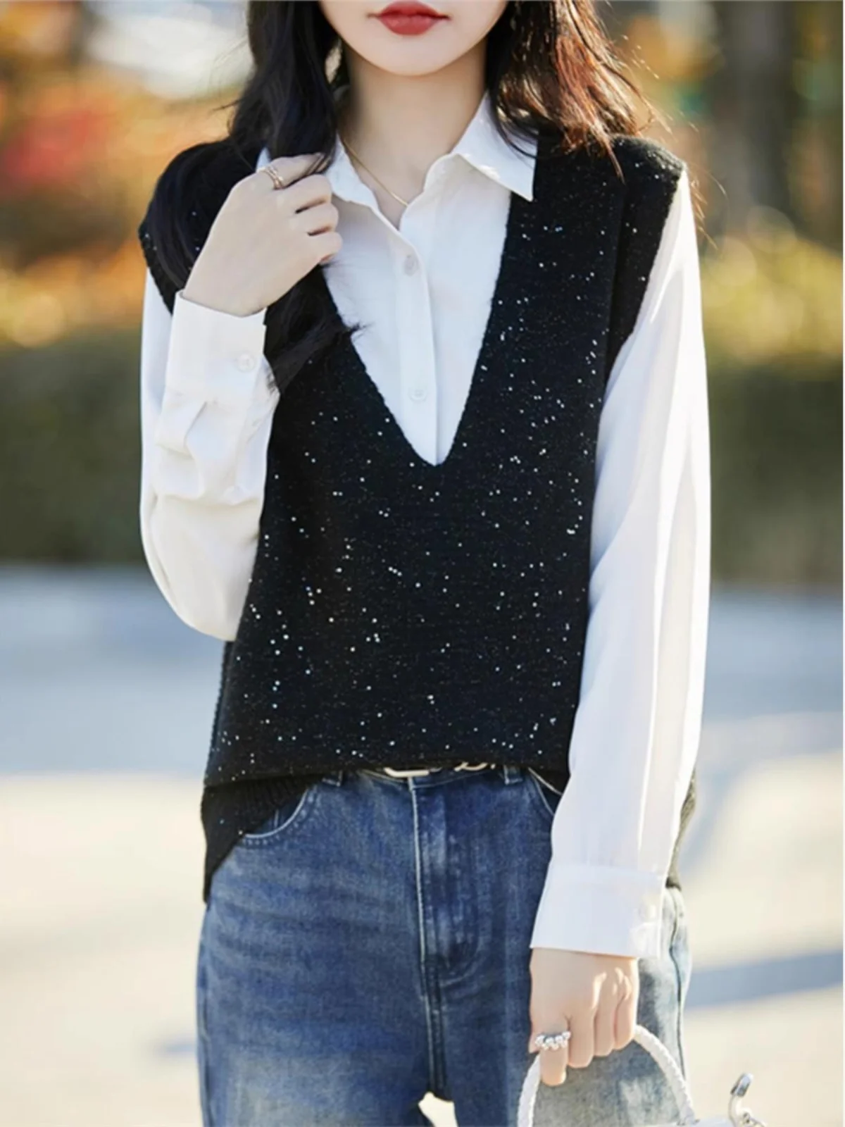 

Весна 2025: Женский модный топ-жилет с V-образным вырезом и пайетками, повседневный, многослойный, с подплечниками, для офиса и на каждый день