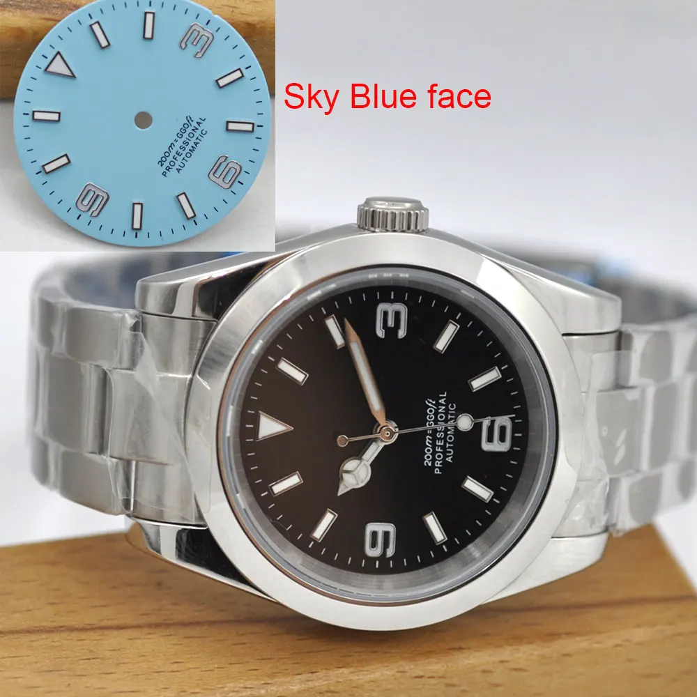 Custom Watch Logo/Name  36mm/39mm Polished Automatic Men Watch  NH35A MIYOTA 8215 Movement Sapphire Crystal Green Luminous Dial