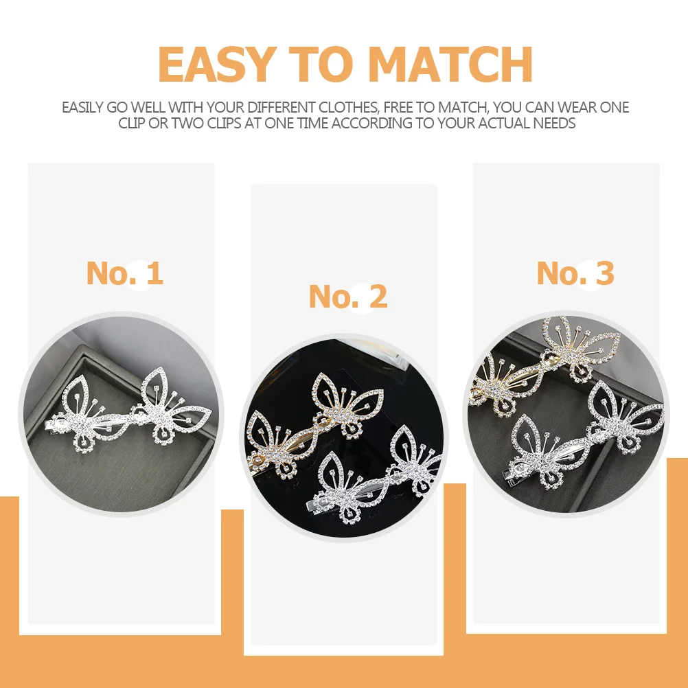 

3Pcs Butterflies Hair Clips Crystal Rhinestones Elegant Hairpins Hair Accessories for Women Girls Stylish Barrette Decoration