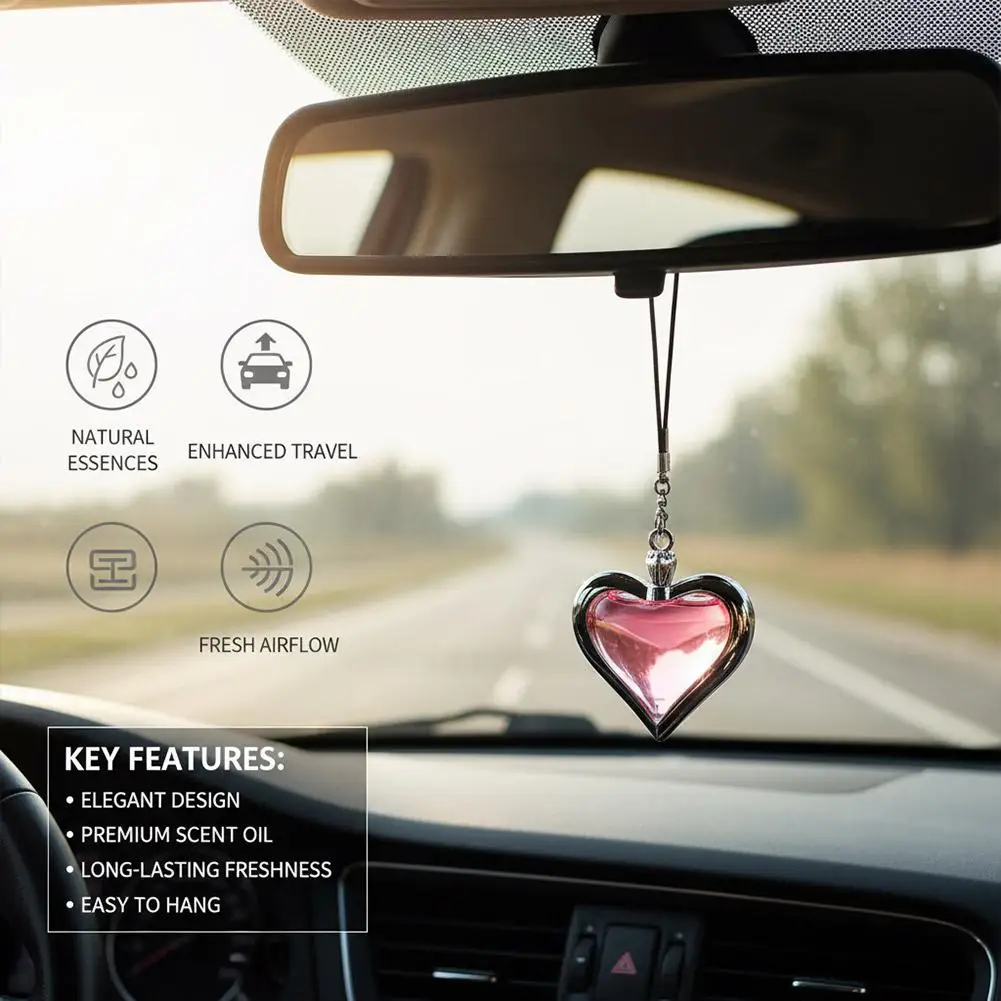 Heart Car Air Freshener Hanging Pendant Rearview Mirror Essential Oil Diffuser Aromatherapy Ornament Fragrance Decor Gift