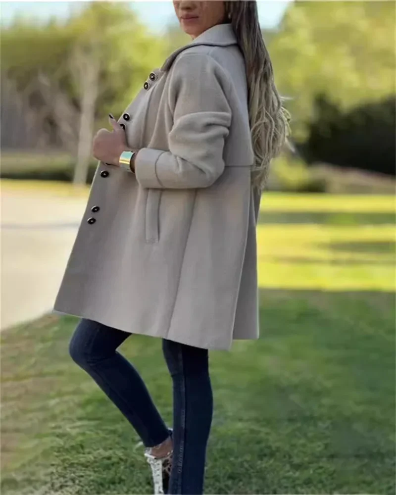 

new model Plus-size women's fashion autumn and winter casual plain button lapel long-sleeved jacket women's apparel