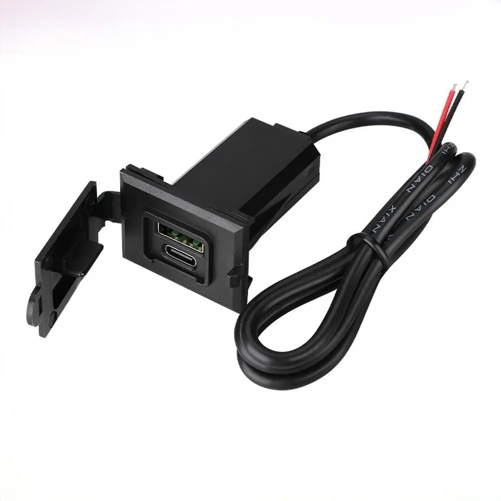 12V USB Car Charger Socket For QC3.0 PD30W Dual Port Charging Power Adapter Square Shape For Motorcycle RV Boat Ship