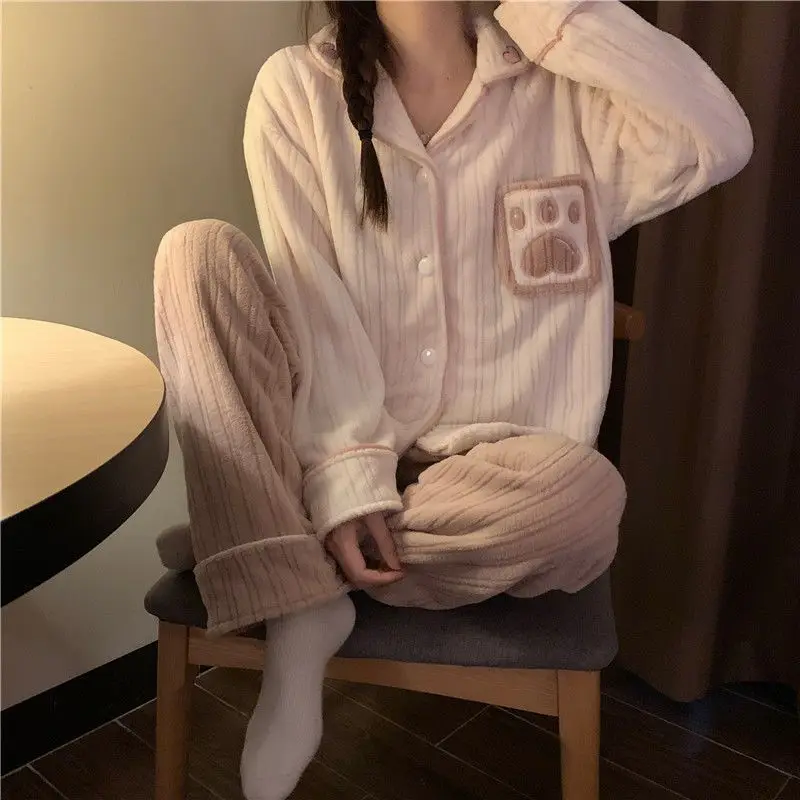 

Женская одежда, пижамный комплект, домашняя одежда, брюки с длинными рукавами, комплект из двух предметов, осенне-зимний утепленный удобный милый модный комплект