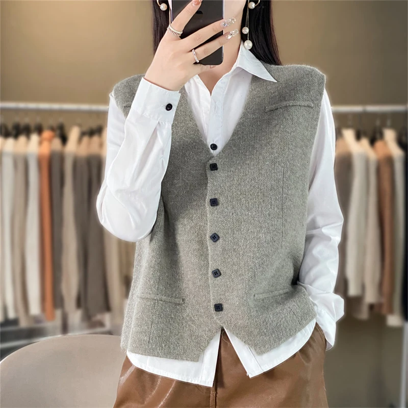 

Лидер продаж, кашемировый жилет, женский кашемировый жилет с v-образным вырезом, свитер, повседневный вязаный женский жилет без рукавов