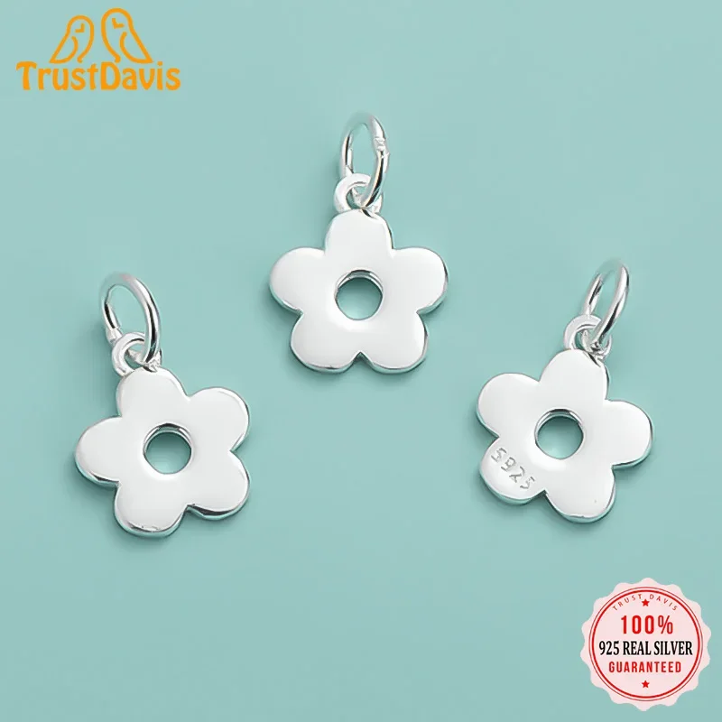 TrustDavis Anhänger aus echtem 925er-Sterlingsilber mit süßem Blumen-Charm für Damen, Vintage-Stil, handgefertigt, DIY-Zubehör, Schmuck, DZ1070