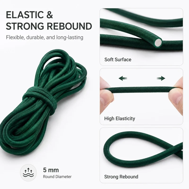 Corde élastique colorée de 5 mm, longueur 10-50 m, cordon en caoutchouc rond, élastique pour bandeaux, sous-vêtements, couture et artisanat DIY