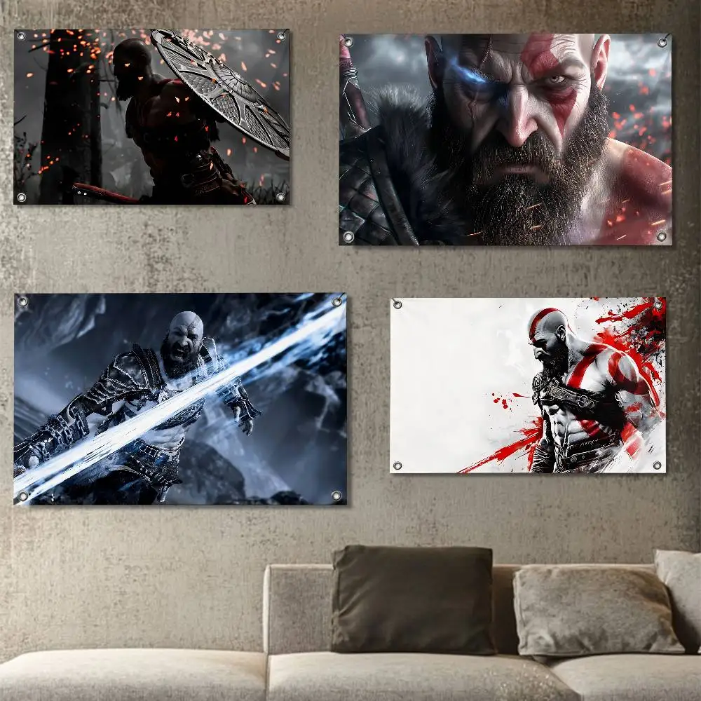 

Furious Kratos game God of War Flag Room Bedroom Home&Outdoor Wall Hanging Concert Printed Background Decoration Art Banner
