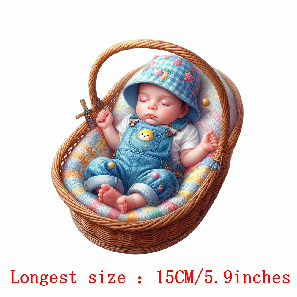 15cm Cartoon Cradle Cot Animal Rabbit Baby Iron On Heat Transfer Sticker For Clothes Pinted Vinyl Thermal Washable T-Shirt Decal