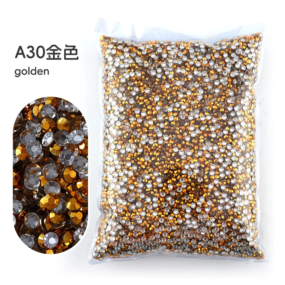 Mineral-gold color 2mm-6mm Round Non Hotfix Glitter Bling transparent Flatback Rhinestones Glue On Beads Nailart Nail Gems Diy