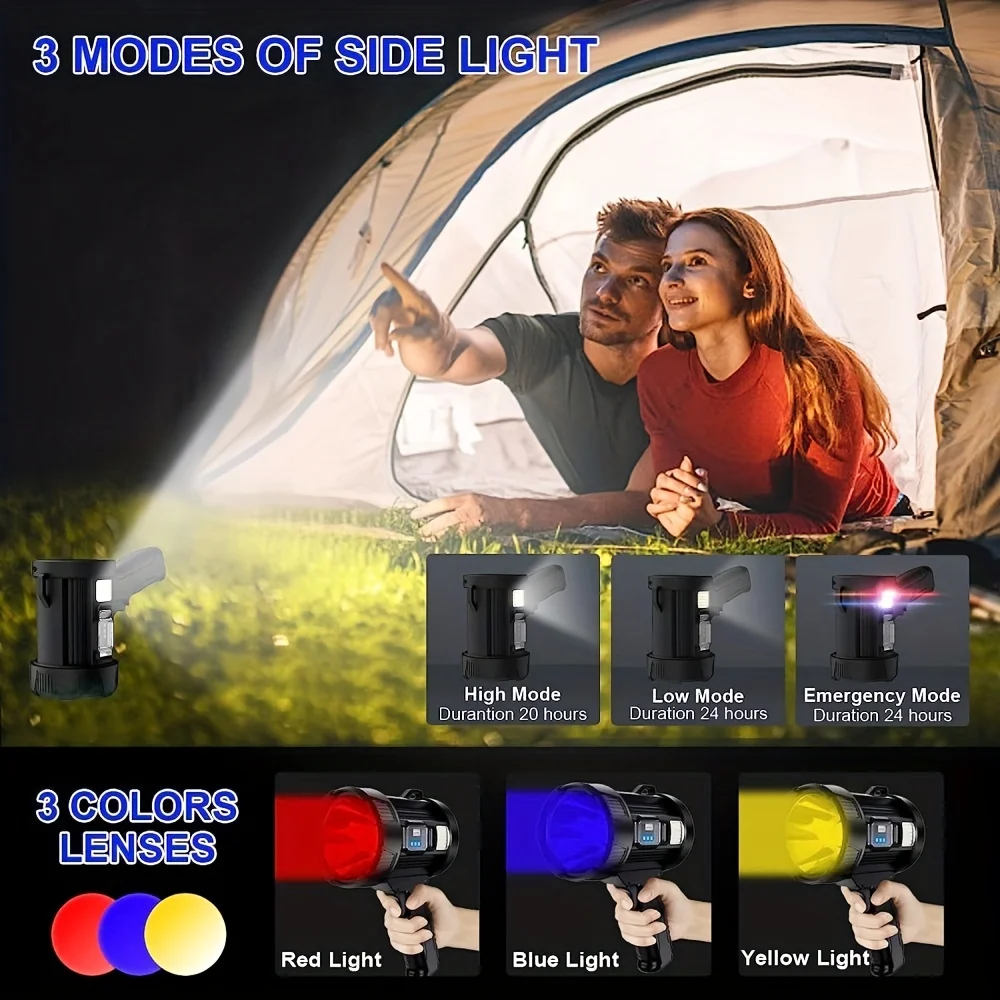 Torcia con faretto a LED luminoso ad alti lumen, faretto ricaricabile, torcia portatile da esterno con pannelli solari per il campeggio