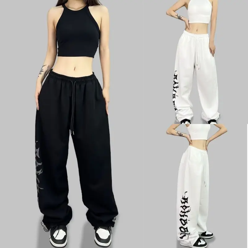 Style américain cordon pantalons de survêtement pantalons à jambes larges femmes danse de rue Hip-hop Sport pantalon rétro décontracté Streetwear Baggy pantalon