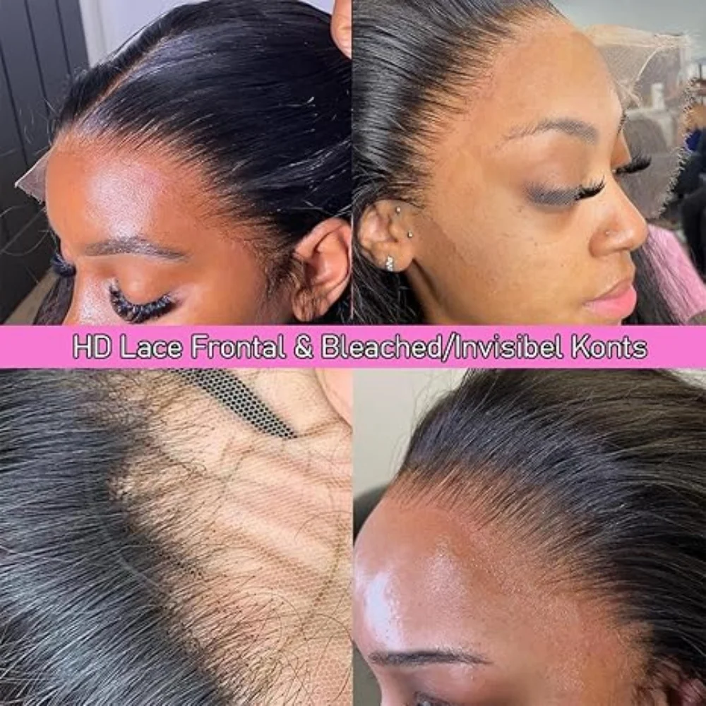 Peluca Frontal de encaje transparente sin pegamento para mujer, cabello humano, Color Natural, encaje transparente, densidad del 200, 5x5, listo para usar