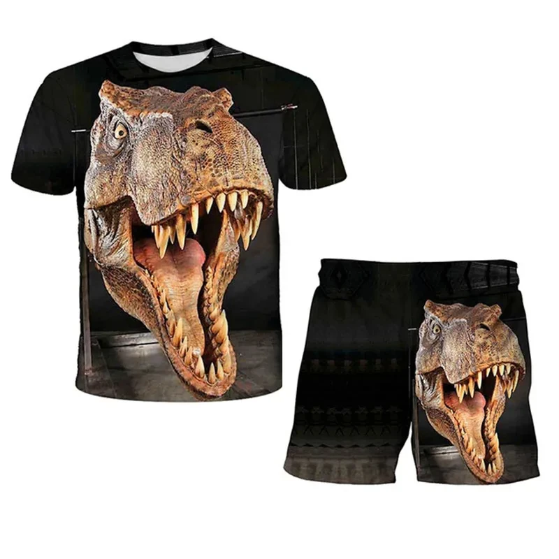 Children\'s Clothing Summer Suit for Boy Short Sleeve Shorts for Boy 3D Dinosaur Cartoon Print Children\'s T-Shirt Children\'s Sets